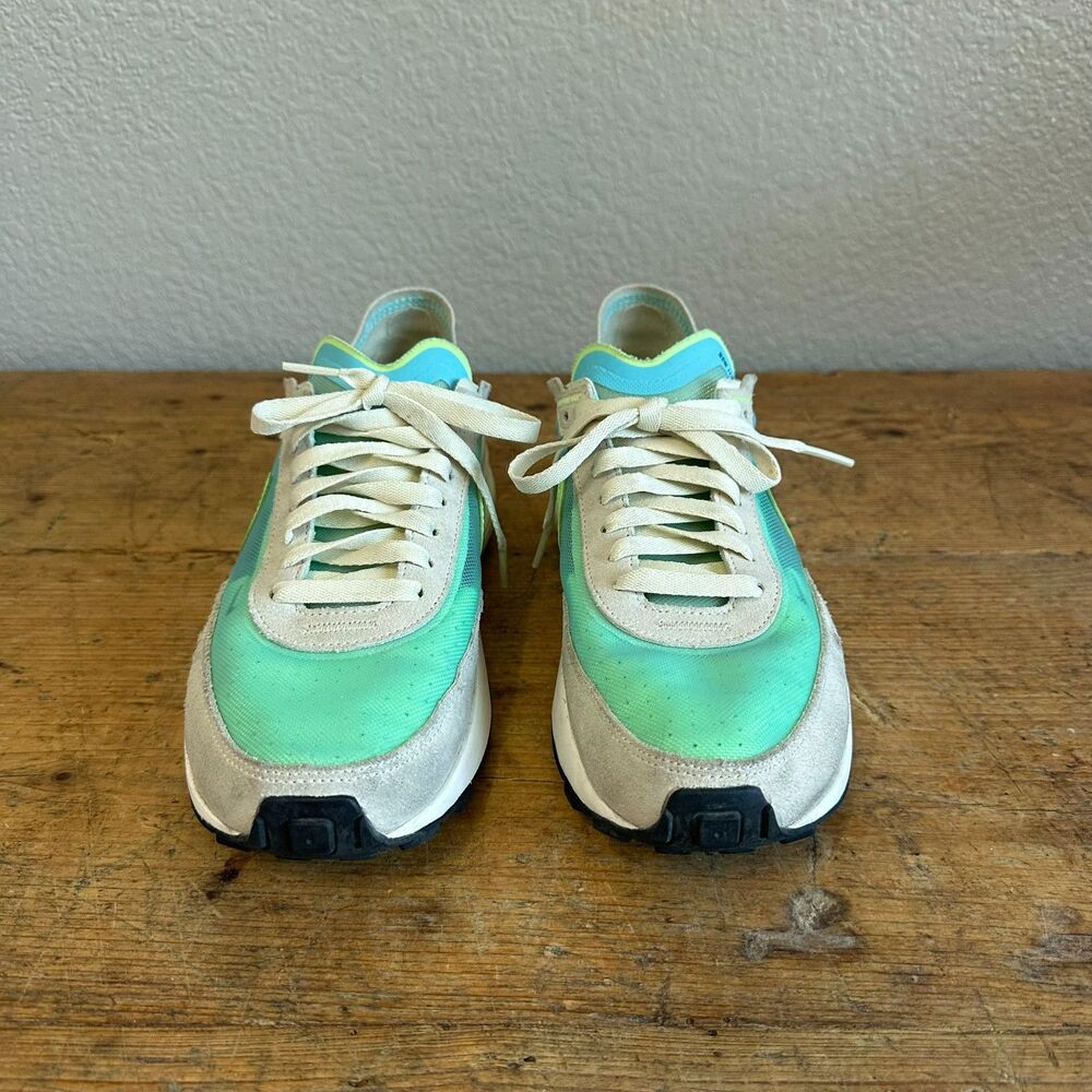 Nike Waffle One Sneakers in Aqua & Lime Suede Shoes Lace Up Trainers Women's 9 - Picture 4 of 11
